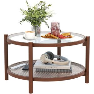 Costway 78cm Round Coffee Table Solid Wood Circle Table w/Tempered Glass Top in Clear Clear Costway 78cm Round Coffee Table Solid Wood Circle Table w/Tempered Glass Top in Clear Clear