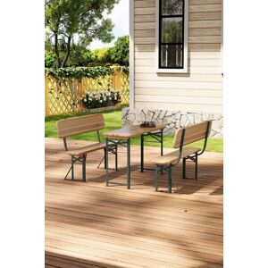 Living and Home Rustic Wooden Folding Garden Benches Table Set in Natural Natural Living and Home Rustic Wooden Folding Garden Benches Table Set in Natural Natural