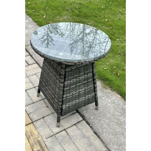 Fimous Small Round PE Rattan Dining Table With Clear Tempered Glass in Dark Grey Dark Grey Fimous Small Round PE Rattan Dining Table With Clear Tempered Glass in Dark Grey Dark Grey