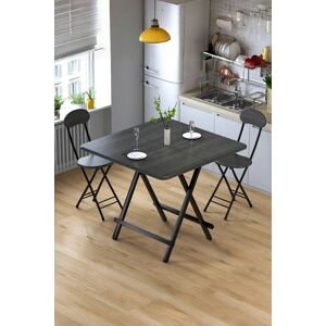 Living and Home 3-Piece Set 80cm Folding Portable Dining Table & 2 Folding Portable Chairs for Indoor Champing Outdoor in Black Black Living and Home 3-Piece Set 80cm Folding Portable Dining Table & 2 Folding Portable Chairs for Indoor Champing Outdoor in Black Black