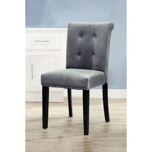 Living and Home Grey Velvet Button Tufted Nailhead Trim Dining Chair with Rubber Wooden Legs Grey Living and Home Grey Velvet Button Tufted Nailhead Trim Dining Chair with Rubber Wooden Legs Grey