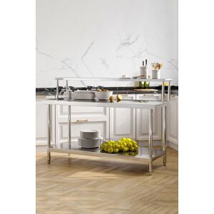 Living and Home Commercial Kitchen Prep Table + Overshelf Stainless Steel Worktop Bench Station in Silver Silver Living and Home Commercial Kitchen Prep Table + Overshelf Stainless Steel Worktop Bench Station in Silver Silver