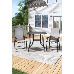 H&O Direct 3Pcs Garden Metal Slatted Square Coffee Table Set in Black Black H&O Direct 3Pcs Garden Metal Slatted Square Coffee Table Set in Black Black