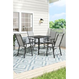 H&O Direct 5Pcs Garden Metal Slatted Square Coffee Table Set in Black Black H&O Direct 5Pcs Garden Metal Slatted Square Coffee Table Set in Black Black