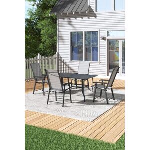 H&O Direct Garden Metal Slatted Coffee Table & Four Chairs in Black Black H&O Direct Garden Metal Slatted Coffee Table & Four Chairs in Black Black