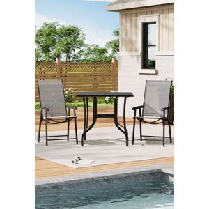 Living and Home Square Garden Metal Slatted Coffee Table with 2 Foldable Chairs in Black Black Living and Home Square Garden Metal Slatted Coffee Table with 2 Foldable Chairs in Black Black