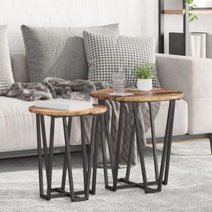 Berkfield Home Side Table Set - 2 Pieces, Rustic Wood Look, Metal Base in Brown Brown Berkfield Home Side Table Set - 2 Pieces, Rustic Wood Look, Metal Base in Brown Brown