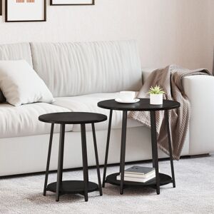 Berkfield Home Side Table Set of 2 - Black Oak Engineered Wood & Metal Black Berkfield Home Side Table Set of 2 - Black Oak Engineered Wood & Metal Black