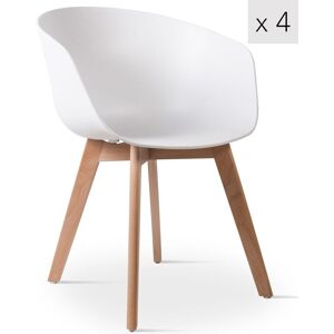 Nordlys Set of 4 Scandinavian Dining Chairs with Wooden Legs in White White Nordlys Set of 4 Scandinavian Dining Chairs with Wooden Legs in White White