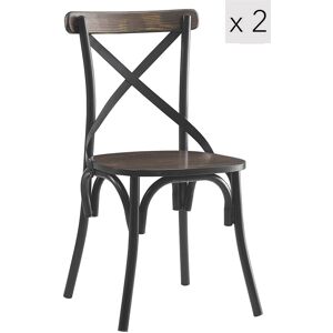 Nordlys Set of 2 Industrial Metal Wood Dining Chairs in Grey Grey Nordlys Set of 2 Industrial Metal Wood Dining Chairs in Grey Grey