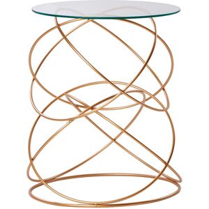 Orsina Rose Gold Circles Table, Contemporary Accent Table With Geometric Iron Base, Round Tempered Glass Side Table Gold Orsina Rose Gold Circles Table, Contemporary Accent Table With Geometric Iron Base, Round Tempered Glass Side Table Gold
