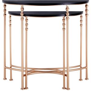 Orsina Set of Two Half Round Console Tables, Boutique Style Rose Gold Accent Tables with Matte Black MDF Top Black Orsina Set of Two Half Round Console Tables, Boutique Style Rose Gold Accent Tables with Matte Black MDF Top Black