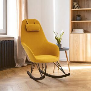 Orsina Yellow Rocking Chair, Contemporary Accent Chair with Metal Cross Base, Oak Veneer Rockers & Plush Upholstery Yellow Orsina Yellow Rocking Chair, Contemporary Accent Chair with Metal Cross Base, Oak Veneer Rockers & Plush Upholstery Yellow