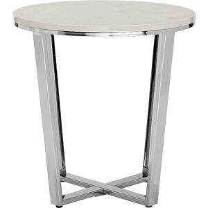 Orsina Round White Faux Marble End Table, Chrome Metal Legs with Lattice Base, Boutique Accent Table for Living Room White Orsina Round White Faux Marble End Table, Chrome Metal Legs with Lattice Base, Boutique Accent Table for Living Room White