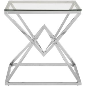 Orsina Square Silver Finish End Table, Stainless Steel Frame with Glass Top, Geometric Modern Accent Table Silver Orsina Square Silver Finish End Table, Stainless Steel Frame with Glass Top, Geometric Modern Accent Table Silver