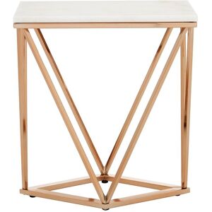 Orsina Champagne Finish End Table With Rose Gold Legs, White Marble Top Side Table, Modern Prismatic Bedside Table Gold Orsina Champagne Finish End Table With Rose Gold Legs, White Marble Top Side Table, Modern Prismatic Bedside Table Gold