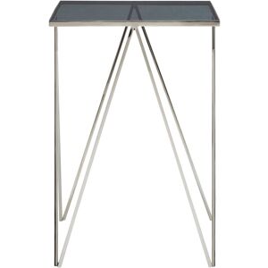 Orsina Square Black Glass Side Table, Polished Stainless Steel Zig-Zag Legs, Modern Tempered Glass Top End Table in Silver Silver Orsina Square Black Glass Side Table, Polished Stainless Steel Zig-Zag Legs, Modern Tempered Glass Top End Table in Silver Silver