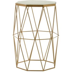 Orsina Side Table With Octagonal Top, White Marble Inset With Sublime Veining, Geometric Black Iron Frame in Gold Gold Orsina Side Table With Octagonal Top, White Marble Inset With Sublime Veining, Geometric Black Iron Frame in Gold Gold