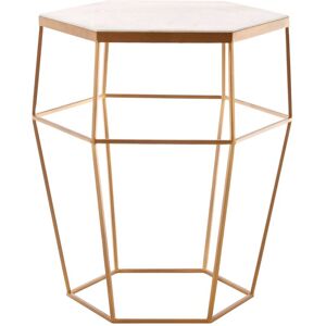 Orsina Hexagonal Marble Top Side Table, Geometric Gold Iron Frame With Natural Marble, Table for Living Room Gold Orsina Hexagonal Marble Top Side Table, Geometric Gold Iron Frame With Natural Marble, Table for Living Room Gold