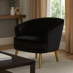Orsina Luxurious Grey Velvet Round Chair, Velvet Upholstered Mid Century Armchair, Metal Legs Comfortable Armchair in Black Black Orsina Luxurious Grey Velvet Round Chair, Velvet Upholstered Mid Century Armchair, Metal Legs Comfortable Armchair in Black Black
