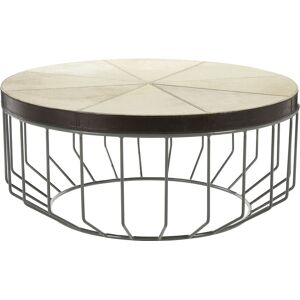 Orsina Genuine Leather Coffee Table, Coffee Table With Weathered Iron Cage Base, Center Table With Mango Wood Trim in Natural Natural Orsina Genuine Leather Coffee Table, Coffee Table With Weathered Iron Cage Base, Center Table With Mango Wood Trim in Natural Natural