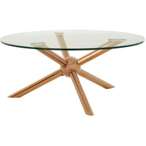 Orsina Distinctive Base Design Round Rose Gold Coffee Table, Elegant Display Table, Clear Tempered Glass Top Table Gold Orsina Distinctive Base Design Round Rose Gold Coffee Table, Elegant Display Table, Clear Tempered Glass Top Table Gold