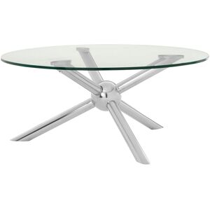Orsina Elegant Round Silver Coffee Table, Distinctive Base Design Display Table, Clear Tempered Glass Top Table Silver Orsina Elegant Round Silver Coffee Table, Distinctive Base Design Display Table, Clear Tempered Glass Top Table Silver