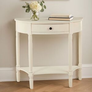 Orsina Rounded Console Table With One Rectangular Drawer for Hallway, Pine Wood Wood Table for Home & Office Décor in Off-White Off-White Orsina Rounded Console Table With One Rectangular Drawer for Hallway, Pine Wood Wood Table for Home & Office Décor in Off-White Off-White