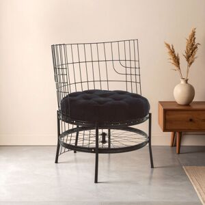 Orsina Distinctive Cage Style Black Finish Chair, Fabric Upholstered Arm Chair For Bedroom, Stylish Armchair Black Orsina Distinctive Cage Style Black Finish Chair, Fabric Upholstered Arm Chair For Bedroom, Stylish Armchair Black