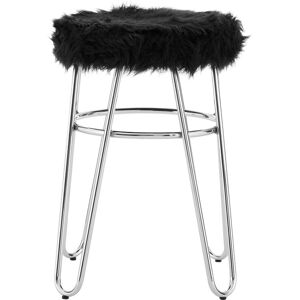 Orsina Metal & Black Faux Fur Stool, Small Hairpin Round Stool, Sturdy Plush Fur Stool for Lounge, Bedroom in Silver Silver Orsina Metal & Black Faux Fur Stool, Small Hairpin Round Stool, Sturdy Plush Fur Stool for Lounge, Bedroom in Silver Silver