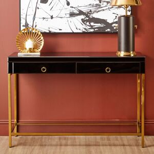 Orsina Glamorous Gold Finish Console Table, Decorative Table For Livingrooms, Stylish Room Table With Glass Shelf in Black Black Orsina Glamorous Gold Finish Console Table, Decorative Table For Livingrooms, Stylish Room Table With Glass Shelf in Black Black