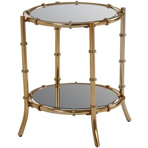 Orsina Gold-Finished Bamboo Side Table, Mirrored Top Small Table With Decorative Ring Clasps, Stylish Round Table in Gold Gold Orsina Gold-Finished Bamboo Side Table, Mirrored Top Small Table With Decorative Ring Clasps, Stylish Round Table in Gold Gold
