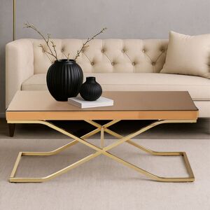 Orsina Stylish Light Brown Coffee Table For Sitting Area, Modern Rectangular Decorative Coffee Table With Glass Top in Gold Gold Orsina Stylish Light Brown Coffee Table For Sitting Area, Modern Rectangular Decorative Coffee Table With Glass Top in Gold Gold