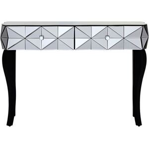 Orsina Luxe Smoke Glass Console Table, Spacious Modern Table, Sleek Console Table With Sturdy Curved Wooden Legs in Silver Silver Orsina Luxe Smoke Glass Console Table, Spacious Modern Table, Sleek Console Table With Sturdy Curved Wooden Legs in Silver Silver