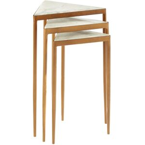 Orsina Nest of 3 White Marble Tripod Tables, Triangular Tops With Gold Iron Legs, Nesting Side Tables Gold Orsina Nest of 3 White Marble Tripod Tables, Triangular Tops With Gold Iron Legs, Nesting Side Tables Gold