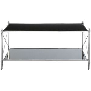 Orsina Coffee Table With 2 Black Mirrored Glass Shelves, Nickel Stainless Steel Table, Functional 2-Tier Table Black Orsina Coffee Table With 2 Black Mirrored Glass Shelves, Nickel Stainless Steel Table, Functional 2-Tier Table Black