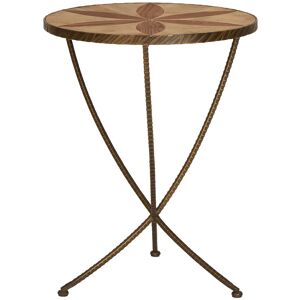 Orsina Elm Wood Round Table With Iron Legs, Circular Table With Leaf Shaped Motifs, Accent Table in Brown Brown Orsina Elm Wood Round Table With Iron Legs, Circular Table With Leaf Shaped Motifs, Accent Table in Brown Brown