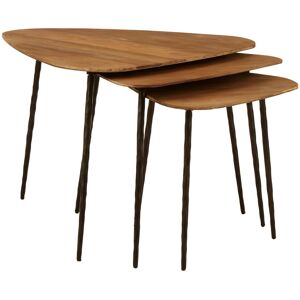 Orsina Textured Wooden Triangular Tables, Set of 3 End Tables, Compact Accent Tables, Distinctive Decorative Tables in Brown Brown Orsina Textured Wooden Triangular Tables, Set of 3 End Tables, Compact Accent Tables, Distinctive Decorative Tables in Brown Brown