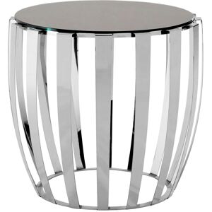 Orsina Luxurious Silver Finish Bedside Table, Distinctive Small Round Table With Black Glass Top, Modern Side Table Silver Orsina Luxurious Silver Finish Bedside Table, Distinctive Small Round Table With Black Glass Top, Modern Side Table Silver