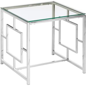 Orsina Contemporary Clear Glass & Silver Base End Table, Tempered Glass Silver Orsina Contemporary Clear Glass & Silver Base End Table, Tempered Glass Silver
