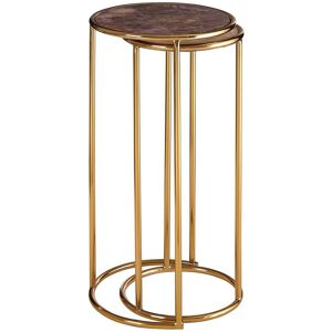 Orsina Set of 2 Nesting Side Tables, Natural Amethyst Stone Tops with Veining, Reflective Gold Frame Finish Gold Orsina Set of 2 Nesting Side Tables, Natural Amethyst Stone Tops with Veining, Reflective Gold Frame Finish Gold