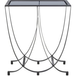 Orsina Black Console Table with Grey Glass Top, Curved Metal Base Console Table for Hallway or Living Room Grey Orsina Black Console Table with Grey Glass Top, Curved Metal Base Console Table for Hallway or Living Room Grey