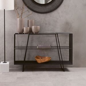 Orsina Modern Three Tier Grey Glass Top Console Table with Spacious Storage, Black Console Table For Living Room Black Orsina Modern Three Tier Grey Glass Top Console Table with Spacious Storage, Black Console Table For Living Room Black