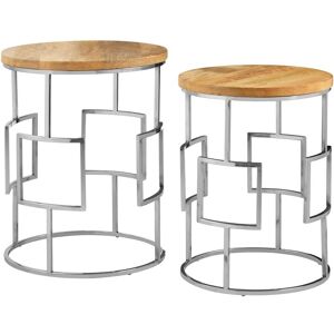 Orsina Natural Mango Wood Nesting Side Tables, Set of 2 Modern Round Tables with Metal Base, Accent Tables Natural Orsina Natural Mango Wood Nesting Side Tables, Set of 2 Modern Round Tables with Metal Base, Accent Tables Natural