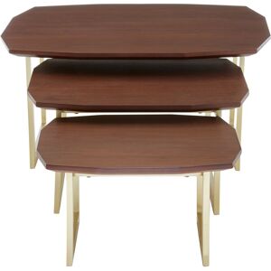 Orsina Set of 3 Nesting Side Tables, Round Walnut Wooden Top Bedside Tables With Gold Finish Legs, Decorative Tables Gold Orsina Set of 3 Nesting Side Tables, Round Walnut Wooden Top Bedside Tables With Gold Finish Legs, Decorative Tables Gold