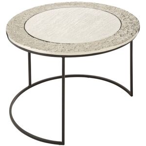 Orsina Set of 2 Nesting Coffee Tables, Glass Accent Tables With Black Steel Legs, Antique Brass & Nickel Round Table in Silver Silver Orsina Set of 2 Nesting Coffee Tables, Glass Accent Tables With Black Steel Legs, Antique Brass & Nickel Round Table in Silver Silver