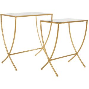 Orsina Set Of 2 Bamboo Design Side Tables, Rectangular Nesting Table, Luxe Gold Finish Bedside Table, Accent Tables Gold Orsina Set Of 2 Bamboo Design Side Tables, Rectangular Nesting Table, Luxe Gold Finish Bedside Table, Accent Tables Gold