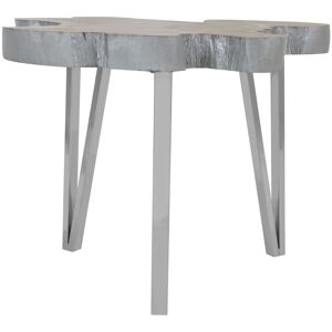Orsina Teak Wood Side Table, Handcrafted Tables With Natural Grain Top, Settee Side Table With Sleek Legs, Small Table in Silver Silver Orsina Teak Wood Side Table, Handcrafted Tables With Natural Grain Top, Settee Side Table With Sleek Legs, Small Table in Silver Silver