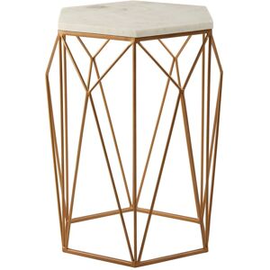 Orsina Marble Top Hexagonal Side Table, Gold Geometric Metal Frame With White Marble, Statement Modern Accent Table White Orsina Marble Top Hexagonal Side Table, Gold Geometric Metal Frame With White Marble, Statement Modern Accent Table White