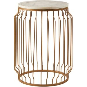 Orsina Marble Top Round Side Table With Wireframe Base, Gold Finish Iron Cage Frame, White Marble Table Gold Orsina Marble Top Round Side Table With Wireframe Base, Gold Finish Iron Cage Frame, White Marble Table Gold